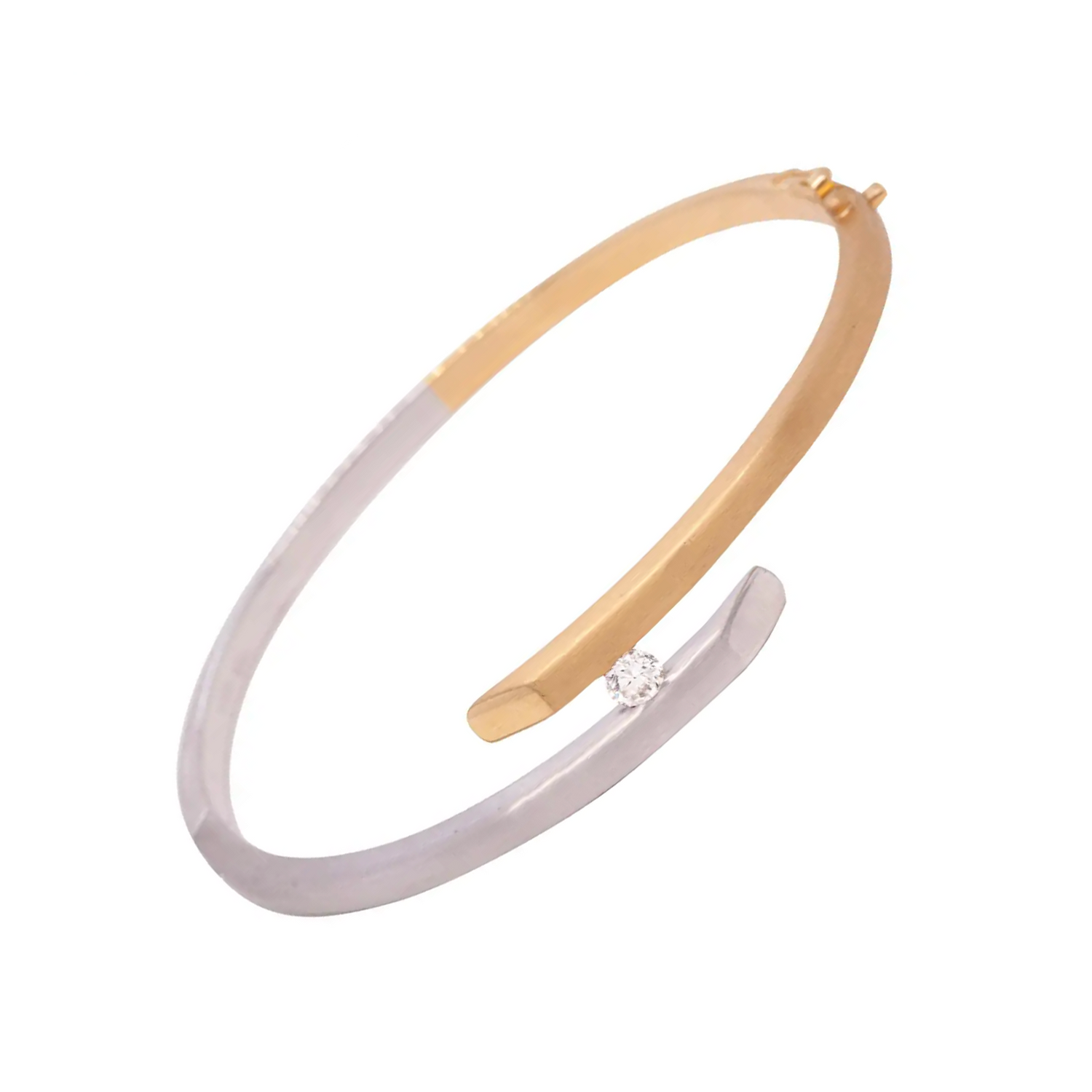 Diamond 18 Carat White and Yellow Gold Two Tone Crossover Bangle