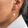 Pearl and Old Cut Diamond Open Work Platinum Drop Earrings