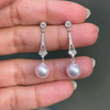 Pearl and Old Cut Diamond Open Work Platinum Drop Earrings