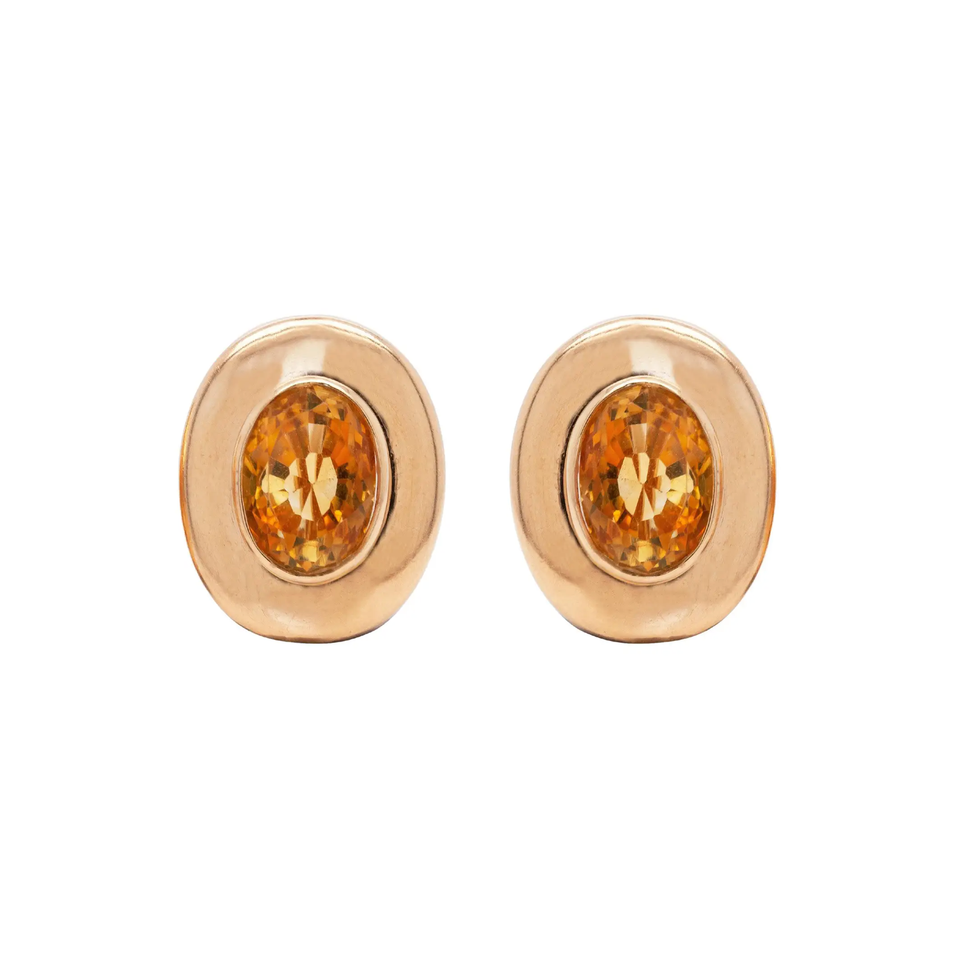 A pair of 18 carat yellow gold large oval stud earrings with a central citrine stone.