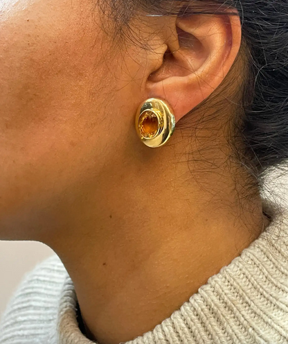 Citrine and 18 Carat Yellow Gold Large Oval Stud Earrings