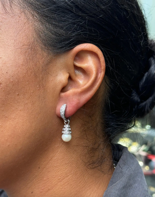 Diamond and Cultured Pearl 18 Carat White Gold Day and Night Dangle Earrings