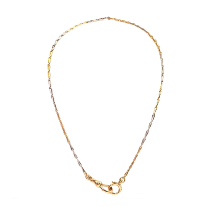 Antique two-tone (white and yellow gold) Albert chain necklace with a lobster clasp, approximately 15 inches in length.
