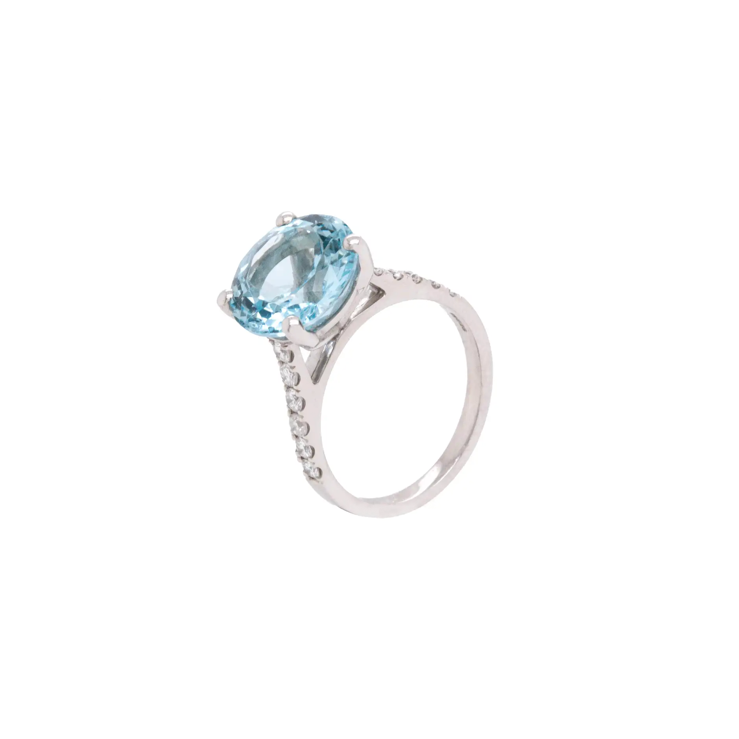 5.14ct Round Aquamarine and Diamond 18 Carat White Gold Engagement Ring