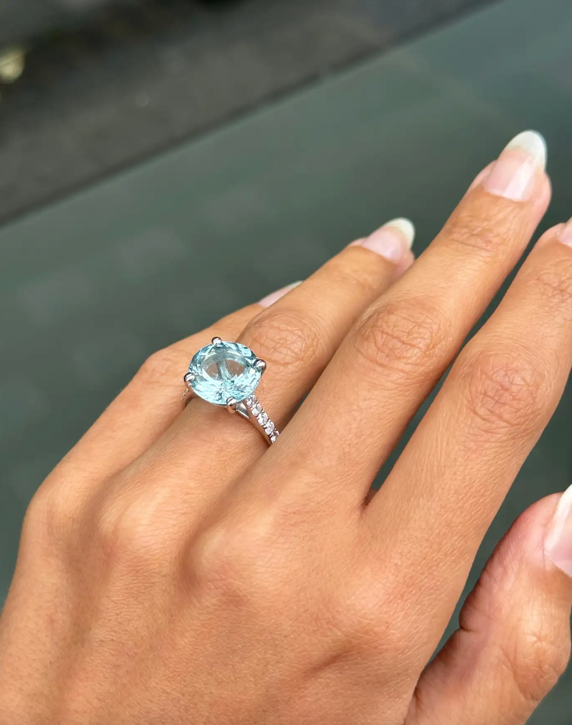 5.14ct Round Aquamarine and Diamond 18 Carat White Gold Engagement Ring