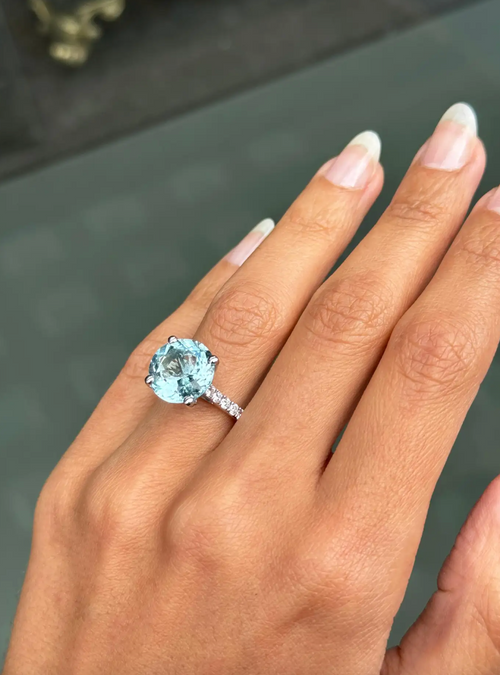 Round Aquamarine and Diamond 18 Carat White Gold Engagement