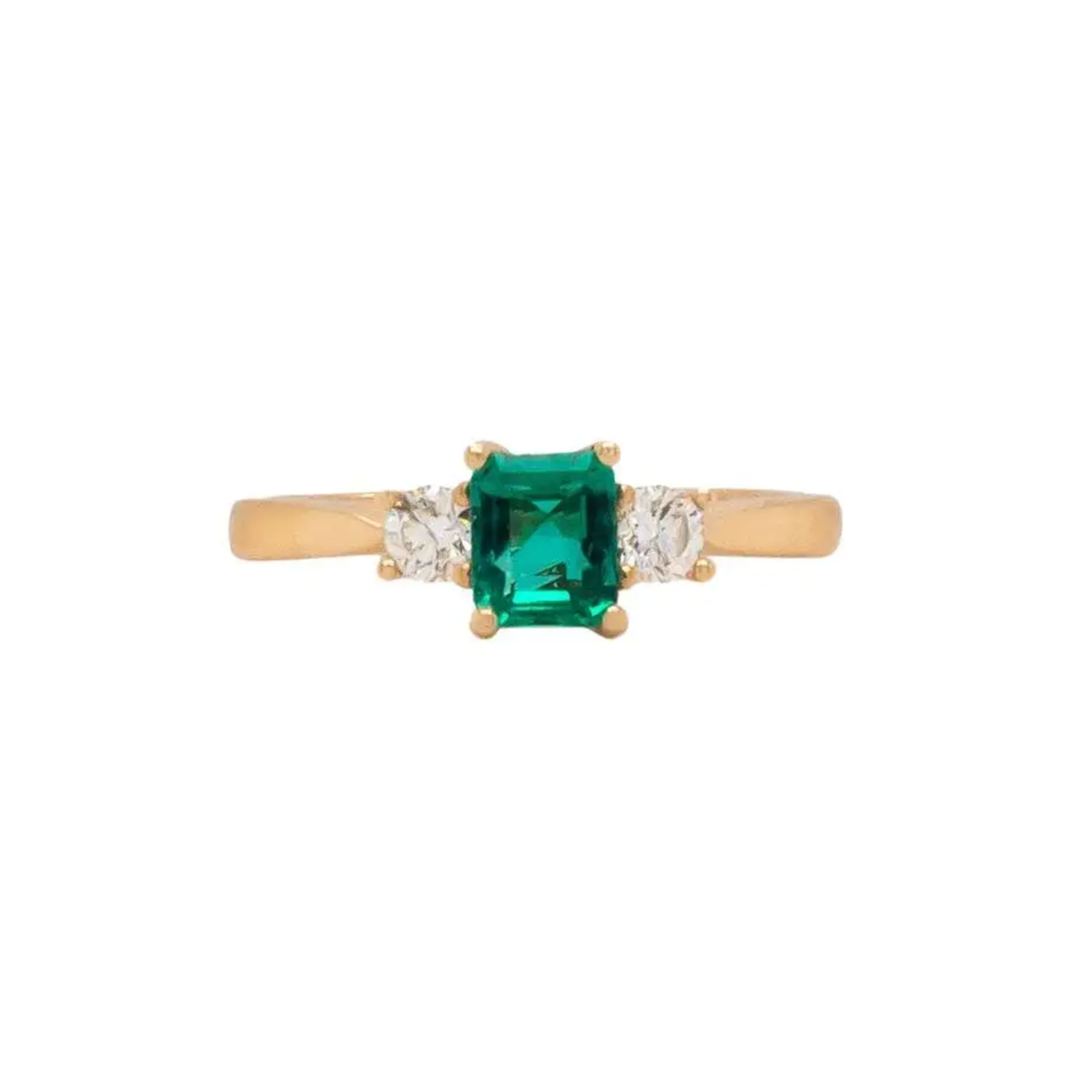 0.57ct Colombian Emerald & Diamond 18K Yellow Gold Three-Stone Engagement Ring