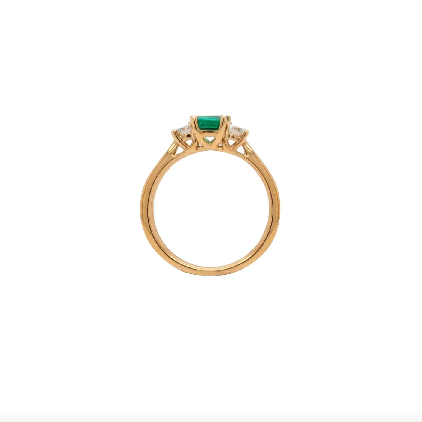 0.57ct Colombian Emerald & Diamond 18K Yellow Gold Three-Stone Engagement Ring