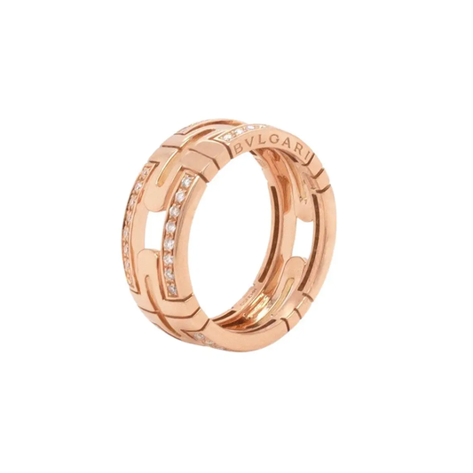 Bvlgari Parentesi Diamond and 18 Carat Rose Gold Open Work Band Ring