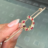 Ruby and Old Cut Diamond 9K Rose Gold & 15K Yellow Gold Horseshoe Bar Brooch