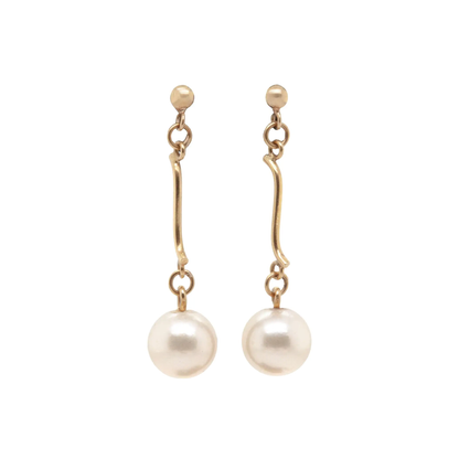 Cultured Pearl and 18 Carat Yellow Gold Drop Earrings