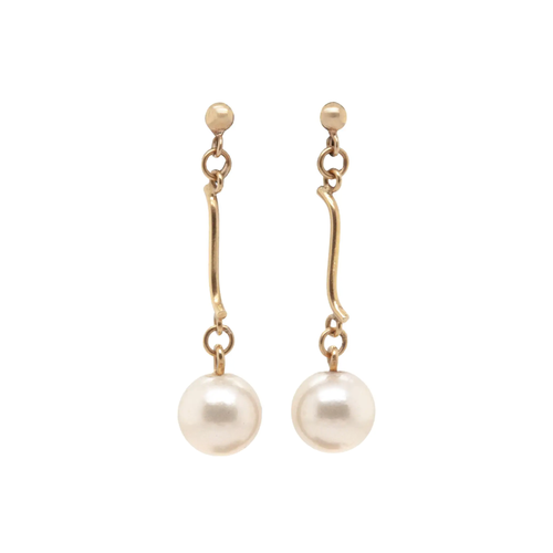 Cultured Pearl and 18 Carat Yellow Gold Drop Earrings
