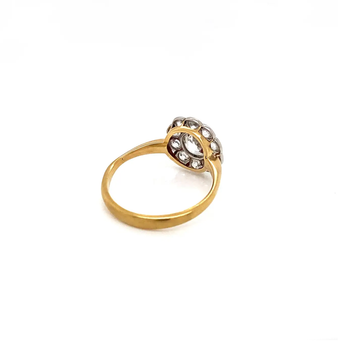 18ct Yellow and White Gold Old Cut Diamond Antique Flower Coronet Cluster Ring