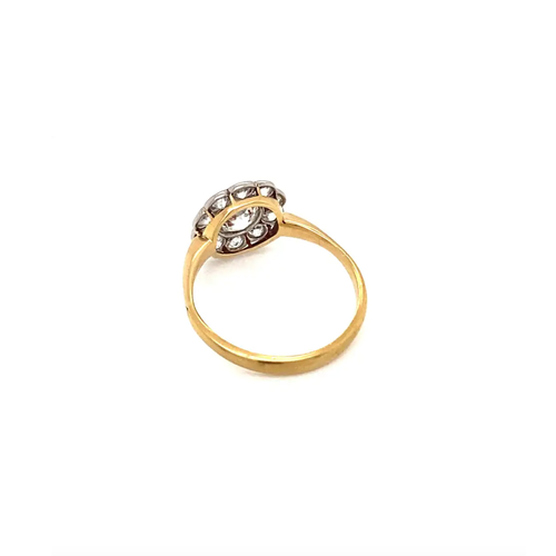 18ct Yellow and White Gold Old Cut Diamond Antique Flower Coronet Cluster Ring
