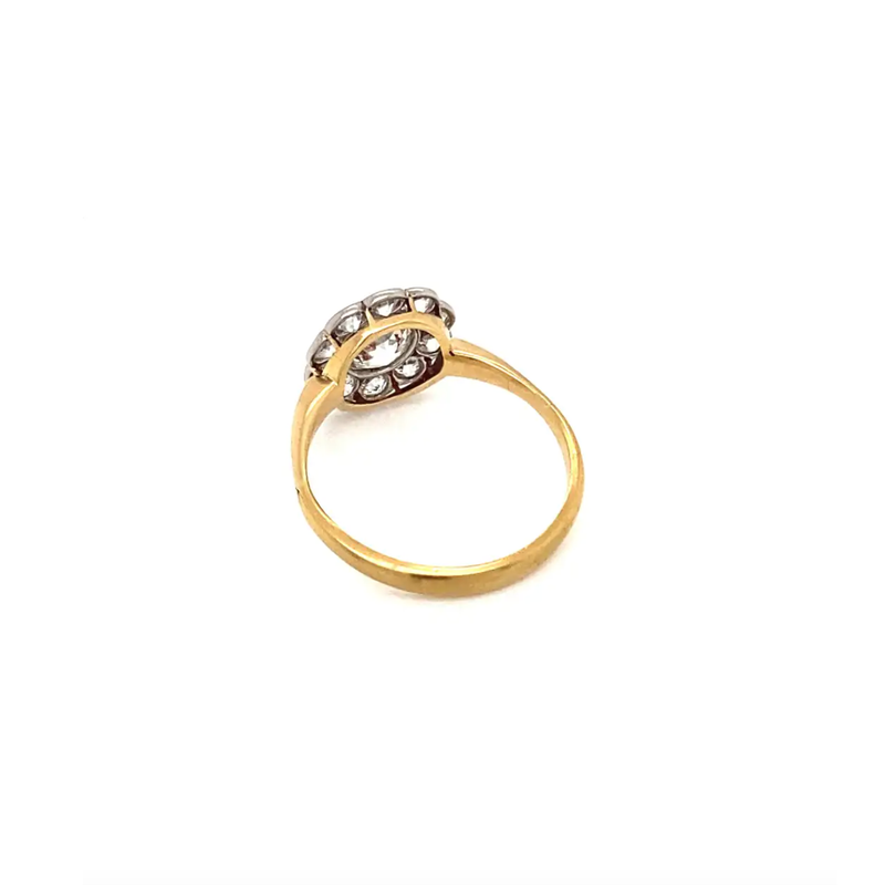 18ct Yellow and White Gold Old Cut Diamond Antique Flower Coronet Cluster Ring