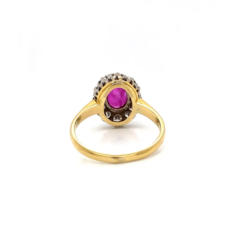 Oval Ruby and Diamond 18 Carat White and Yellow Gold Cluster Engagement Ring