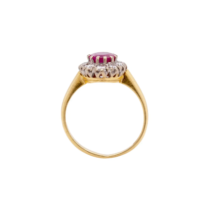 Oval Ruby and Diamond 18 Carat White and Yellow Gold Cluster Engagement Ring
