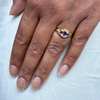 Antique Amethyst & Diamond 18K Yellow Gold Carved Open Work Navette Cluster Ring