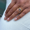Antique Amethyst & Diamond 18K Yellow Gold Carved Open Work Navette Cluster Ring