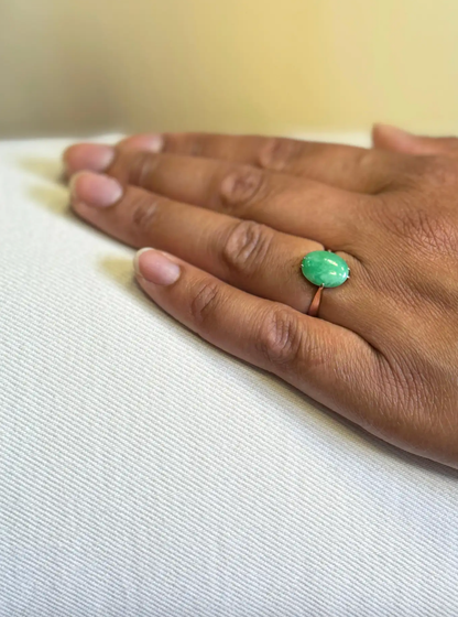 Cabochon Jadeite and 9 Carat Rose Gold Vintage Dress Ring