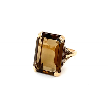 Smoky Quartz and 9 Carat Yellow Gold Vintage Cocktail Ring