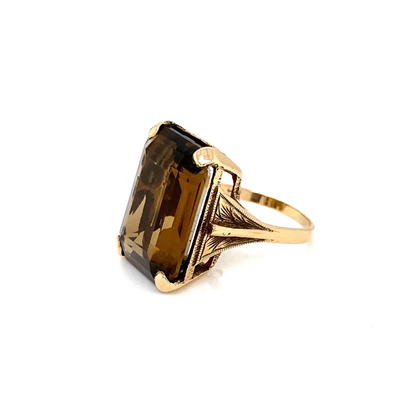 Smoky Quartz and 9 Carat Yellow Gold Vintage Cocktail Ring