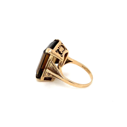 Smoky Quartz and 9 Carat Yellow Gold Vintage Cocktail Ring