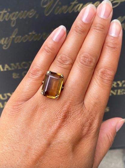 Smoky Quartz and 9 Carat Yellow Gold Vintage Cocktail Ring