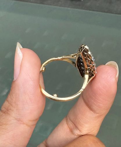 Old Mine Cut Diamond 18 Carat and Platinum Marquise Shape Cluster Ring, c1910