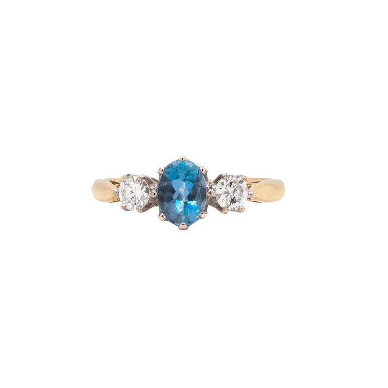 Aquamarine and Diamond 18 Carat White & Yellow Gold Three-Stone Engagement Ring