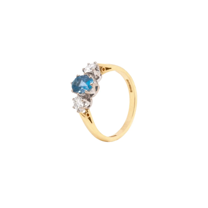 Aquamarine and Diamond 18 Carat White & Yellow Gold Three-Stone Engagement Ring