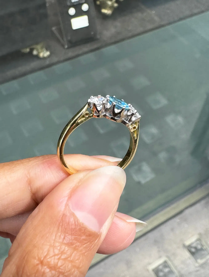 Aquamarine and Diamond 18 Carat White & Yellow Gold Three-Stone Engagement Ring