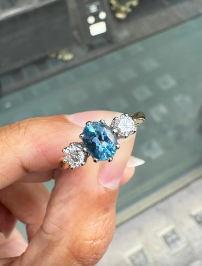 Aquamarine and Diamond 18 Carat White & Yellow Gold Three-Stone Engagement Ring