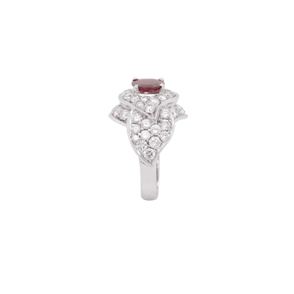 1.36ct Oval Ruby and Diamond 18 Carat White Gold Cocktail Cluster Ring