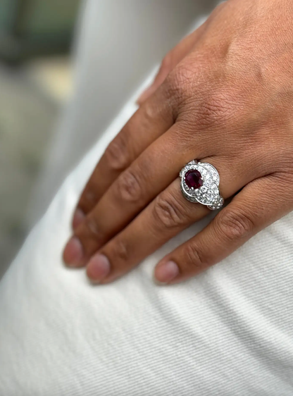 1.36ct Oval Ruby and Diamond 18 Carat White Gold Cocktail Cluster Ring