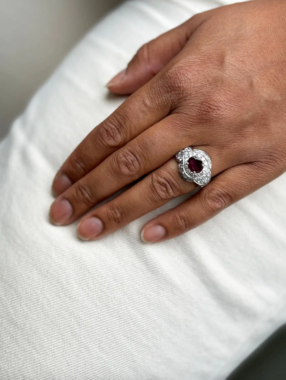 1.36ct Oval Ruby and Diamond 18 Carat White Gold Cocktail Cluster Ring