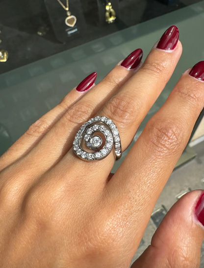 Asprey Diamond and 18 Carat White Gold Swirl Cocktail Ring