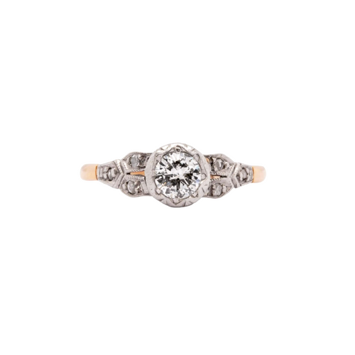 Transitional Cut Diamond 18K White Gold & Platinum Engagement Ring, c.1950's