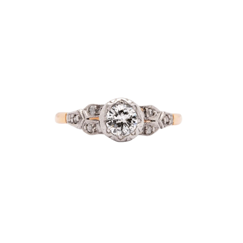Transitional Cut Diamond 18K White Gold & Platinum Engagement Ring, c.1950's