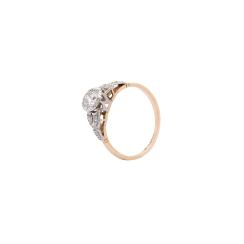 Transitional Cut Diamond 18K White Gold & Platinum Engagement Ring, c.1950's
