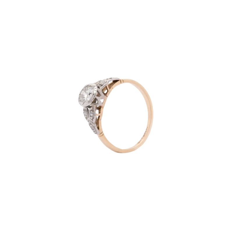 Transitional Cut Diamond 18K White Gold & Platinum Engagement Ring, c.1950's