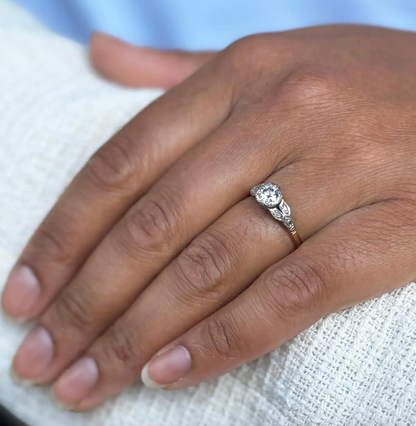 Transitional Cut Diamond 18K White Gold & Platinum Engagement Ring, c.1950's