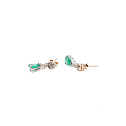 Emerald and Diamond 18 Carat White and Yellow Gold Drop Earrings