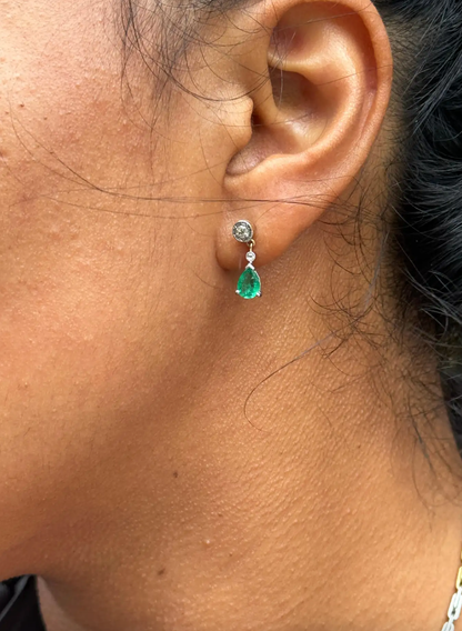 Emerald and Diamond 18 Carat White and Yellow Gold Drop Earrings