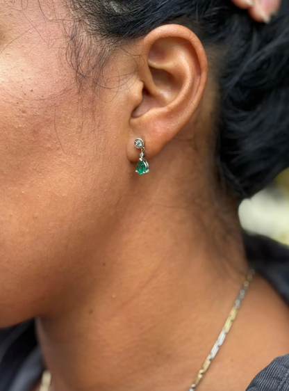 Emerald and Diamond 18 Carat White and Yellow Gold Drop Earrings