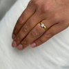 lady wearing Antique Old Mine Cut Diamond and 22 Carat Yellow Gold Solitaire Engagement Ring