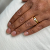 lady wearing an Antique Old Mine Cut Diamond and 22 Carat Yellow Gold Solitaire Engagement Ring