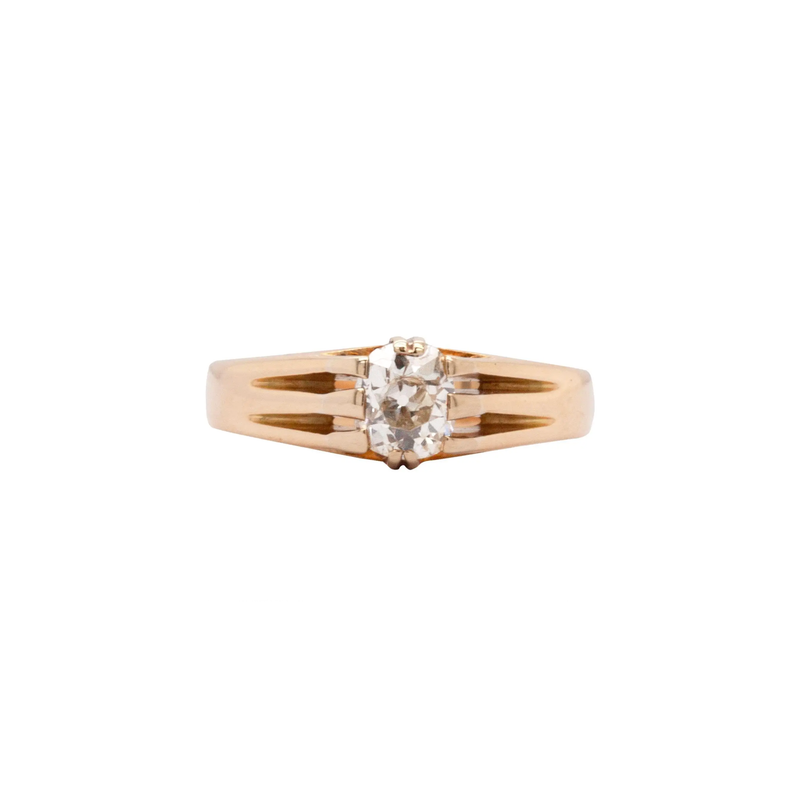 Old Mine Cut Diamond and 18 Carat Yellow Gold Solitaire Ring