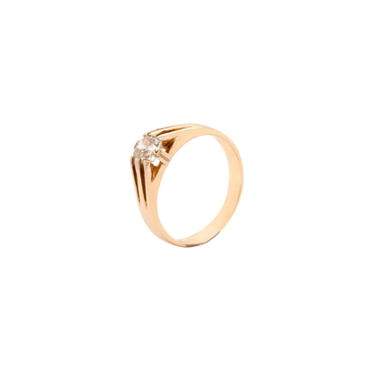 Old Mine Cut Diamond and 18 Carat Yellow Gold Solitaire Ring