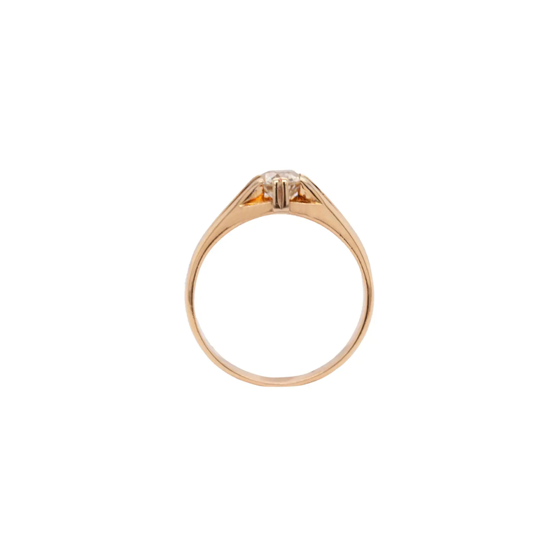 Old Mine Cut Diamond and 18 Carat Yellow Gold Solitaire Ring